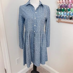 NWT J.Crew Factory Long Sleeve Printed Collar Chambray Dress